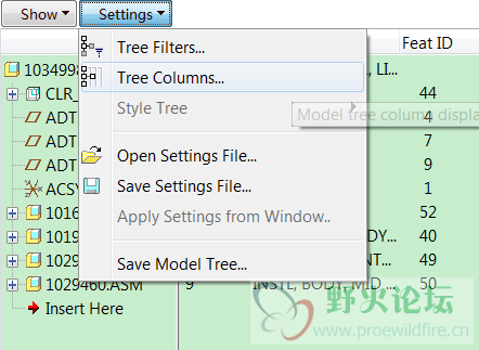 选择“Tree Column模型树”弹出下图对话框