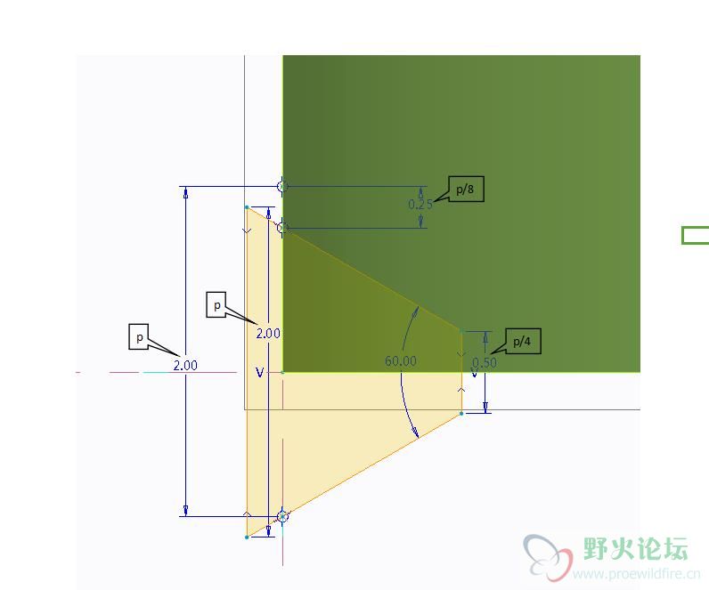 原始三角形为等边三角形，p表示螺距