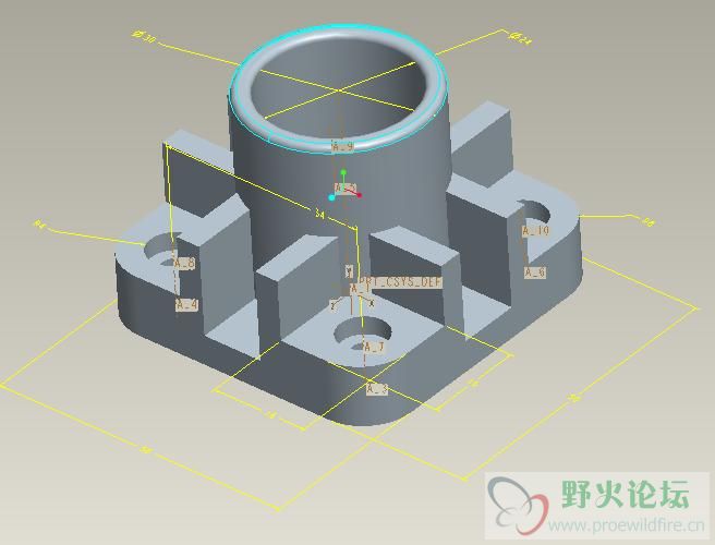 这个是我自己自设的一个观察角度，在零件模式下我标注的三维尺寸