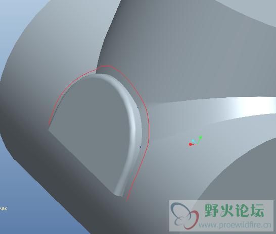 我是拉伸一个半圆的曲面，相交得到图中的交截曲线。。。有了这个交截曲线。。。然后再画几条曲线，通过边界 ...